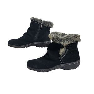 Khombu Boots Womens Size 8 Black Grace Ankle Faux Fur Lined Zip Winter Leather